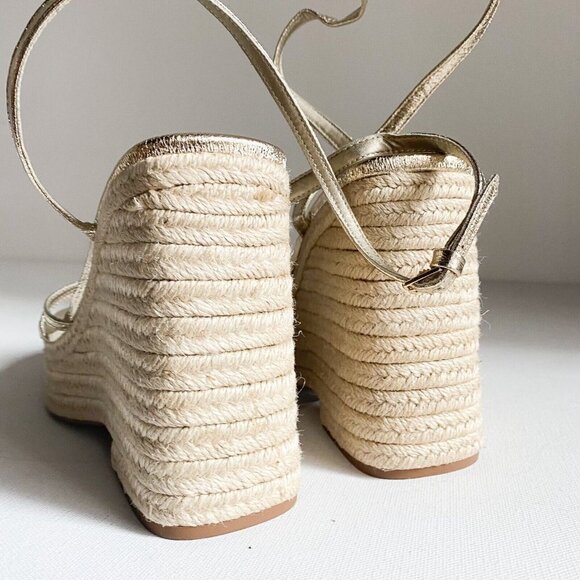 Zara Metallic Gold Strappy Wedge Jute Espadrille Sandals  40 NWT - Picture 4 of 5